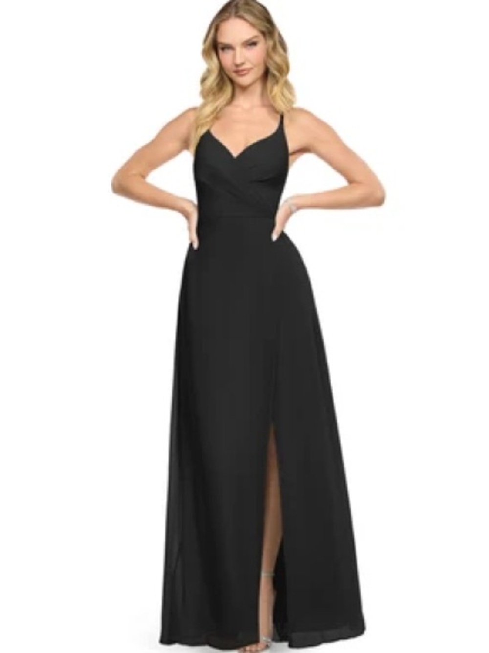 Azazie Black Spaghetti-Strap Maxi Gown